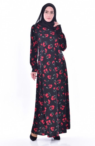 Flowered Dress 0188-01 Black Red 0188-01