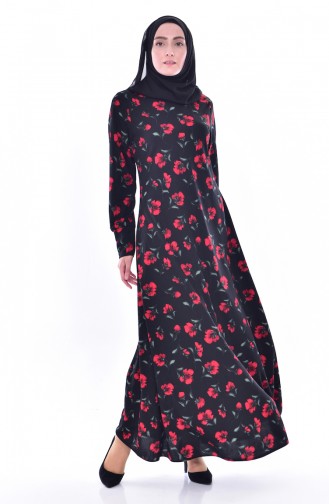 Flowered Dress 0188-01 Black Red 0188-01