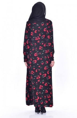 Flowered Dress 0188-01 Black Red 0188-01