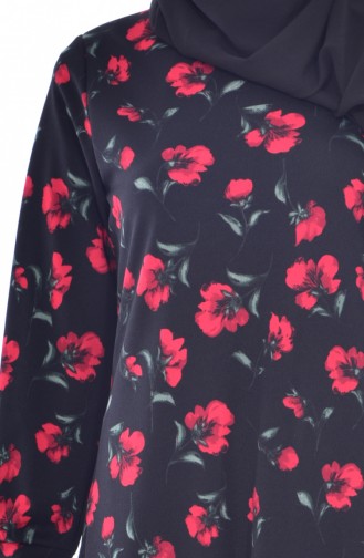 Flowered Dress 0188-01 Black Red 0188-01