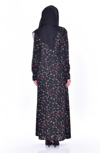Çiçekli Elbise 0192-03 Siyah Turuncu