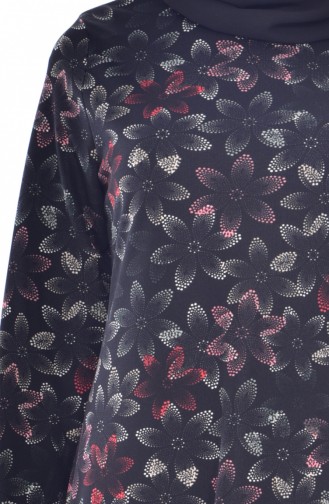 Çiçekli Elbise 0192-03 Siyah Turuncu