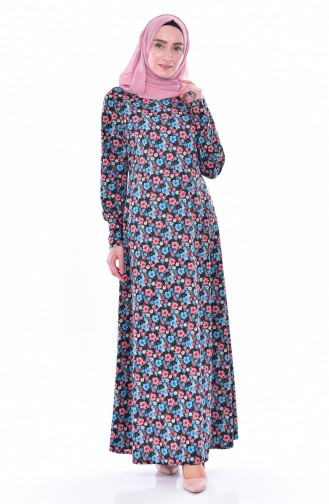 Flowered Dress 0189-01 Turquoise 0189-01