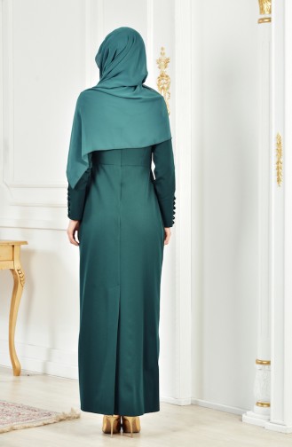 فستان سهرة بتصميم مُطبع باحجار لامعة 4012-05 لون اخضر زُمردي 4012-05