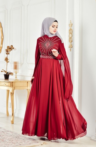 Robe de Soirée Perles Imprimée de Pierre 8086-01 Bordeaux 8086-01