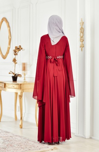 Robe de Soirée Perles Imprimée de Pierre 8086-01 Bordeaux 8086-01