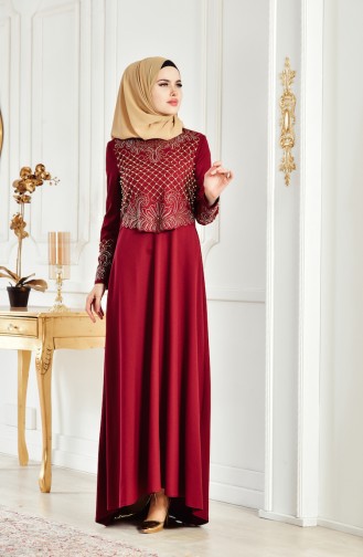 Claret Red Hijab Evening Dress 2007-04