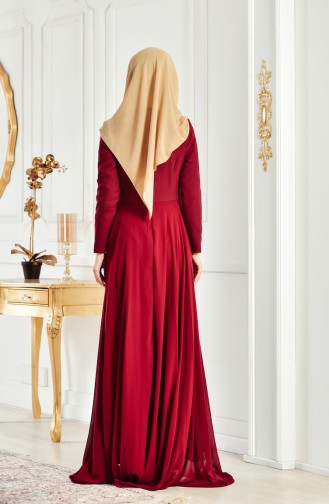 Claret Red Hijab Evening Dress 6110-04