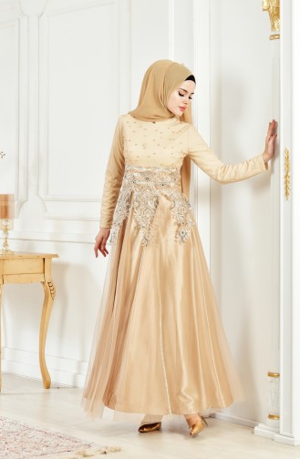 Perlen Abendkleid mit Spitzen 3115-03 Gold 3115-03