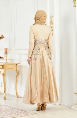 Robe de Soirée Perlées a Dentelle 3115-03 Gold 3115-03