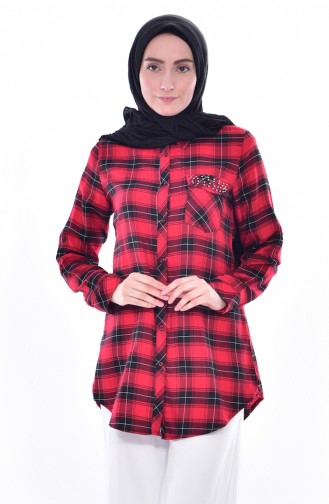 Plaid Patterned Tunic 9080-01 Red 9080-01