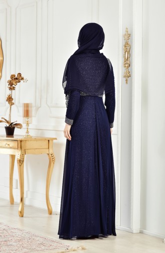 Robe de Soirée a Paillettes 3257-03 Bleu Marine 3257-03