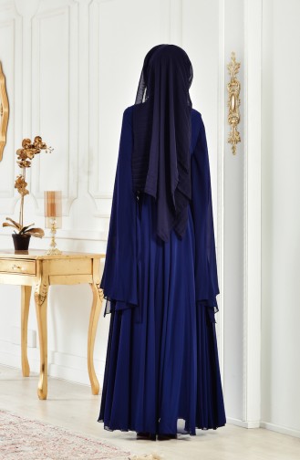 Robe de Soirée Perles Imprimée de Pierre 8086-02 Bleu Marine 8086-02