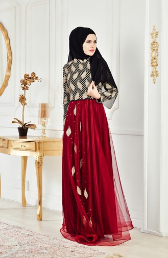 Robe de Soirée Perlées 3122-01 Noir Bordeaux 3122-01