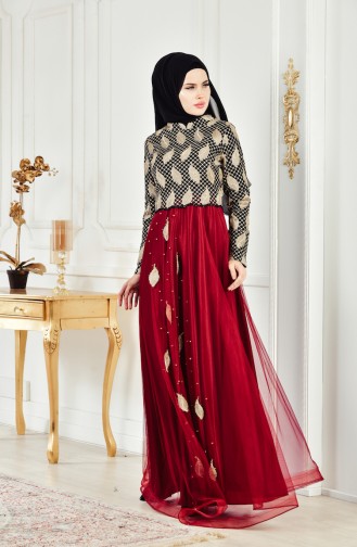 Robe de Soirée Perlées 3122-01 Noir Bordeaux 3122-01