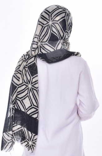 Geometric Patterned Flamed Shawl 90428-01 Navy Blue 01