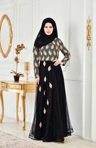 Robe de Soirée Perlées 3122-03 Noir 3122-03