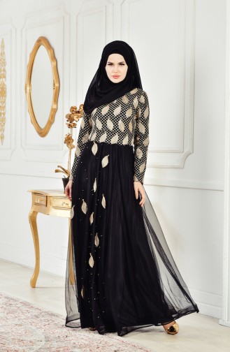 Robe de Soirée Perlées 3122-03 Noir 3122-03