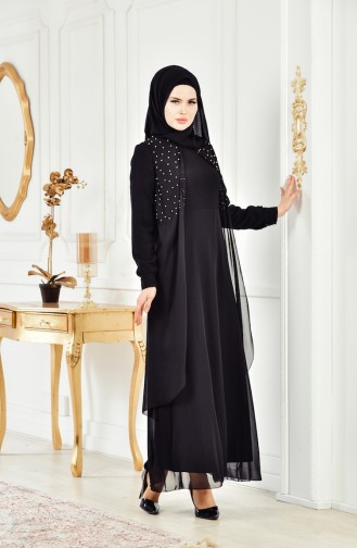 İncili Abiye Elbise 1070-03 Siyah