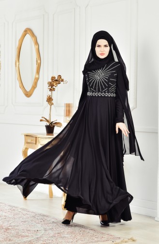 Black Hijab Evening Dress 8086-05