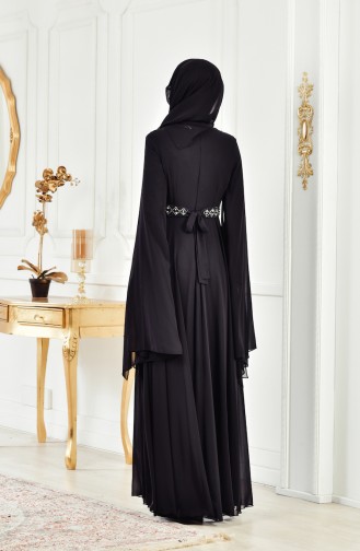Black Hijab Evening Dress 8086-05