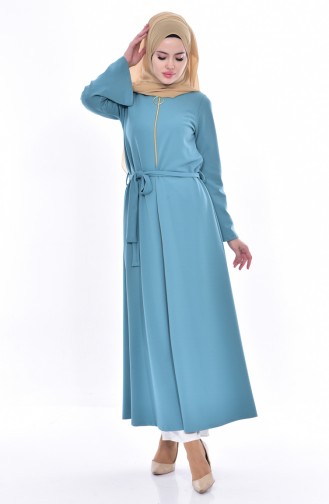Abaya a Ceinture 7003-05 Bleu Bébé 7003-05