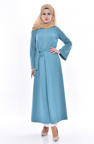 Abaya a Ceinture 7003-05 Bleu Bébé 7003-05