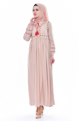 Beige Hijab Dress 1153-02