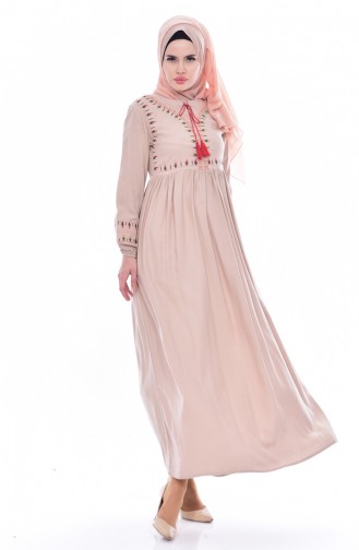 Beige Hijab Dress 1153-02
