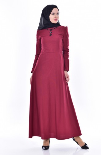 Claret Red Hijab Dress 7191-02