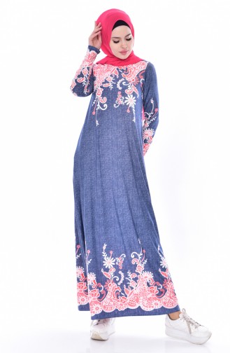 دلبر فستان ببتصميم مُطبع 6098-03 لون خمري 6098-03