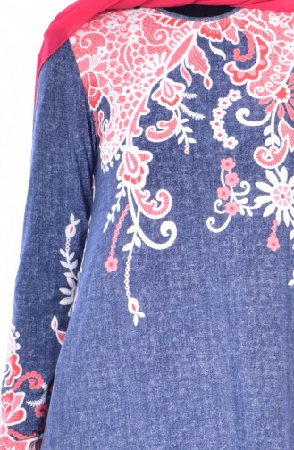 دلبر فستان ببتصميم مُطبع 6098-03 لون خمري 6098-03