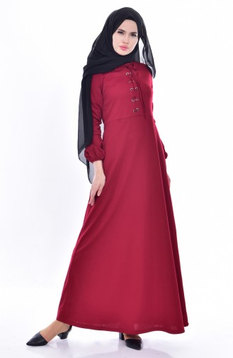 Claret Red Hijab Dress 9014-01
