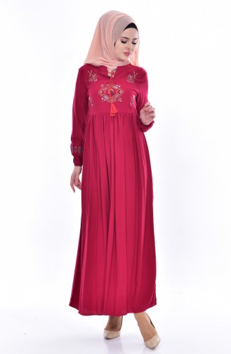 Nakışlı Elbise 1155-04 Bordo