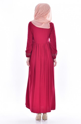 Nakışlı Elbise 1155-04 Bordo