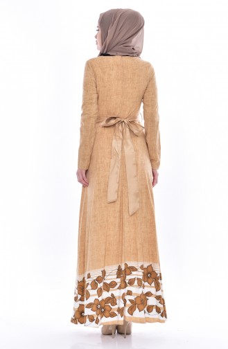 Patterned Belted Dress 3259-05 Camel 3259-05