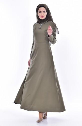 Nakışlı Elbise 7191-07 Haki