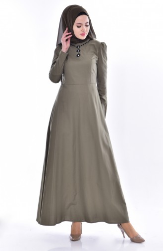 Nakışlı Elbise 7191-07 Haki