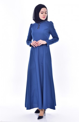 Embroidered Dress 7191-01 İndigo 7191-01