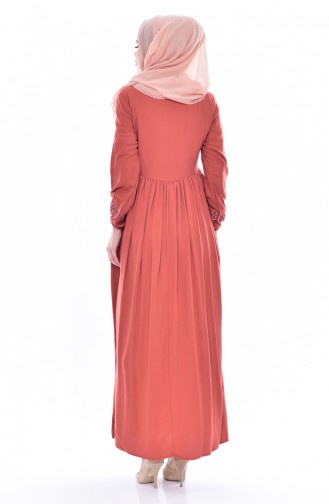 Nakışlı Elbise 1155-03 Kiremit