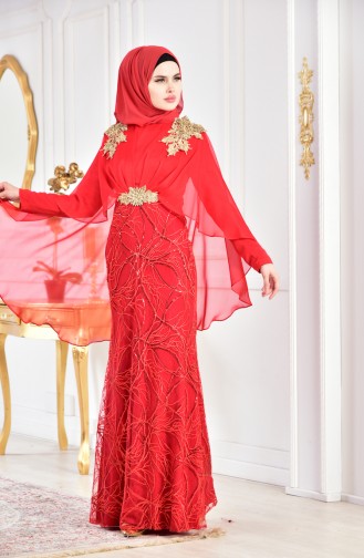 Robe de Soirée a Paillettes 8222-08 Rouge 8222-08