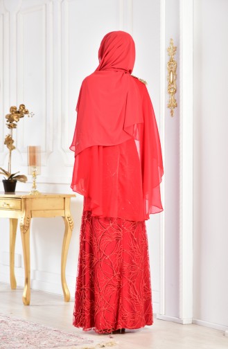 Payetli Abiye Elbise 8222-08 Kırmızı