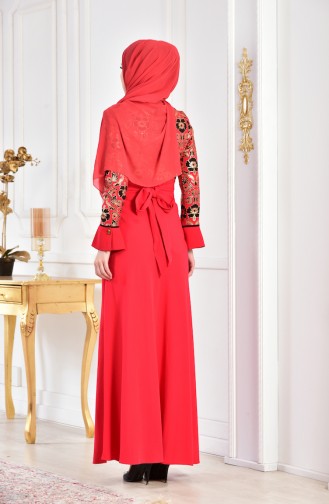 Varak Baskılı Elbise 2249-01 Kırmızı