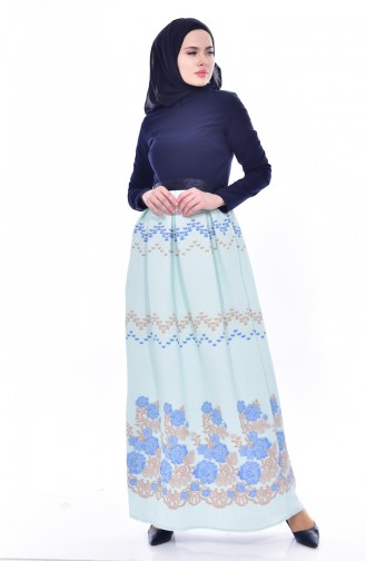 Garnished Belted Dress 3340-06 Navy Mint Green 3340-06