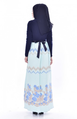 Garnished Belted Dress 3340-06 Navy Mint Green 3340-06