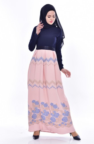 Garnished Belted Dress 3340-04 Navy Powder 3340-04