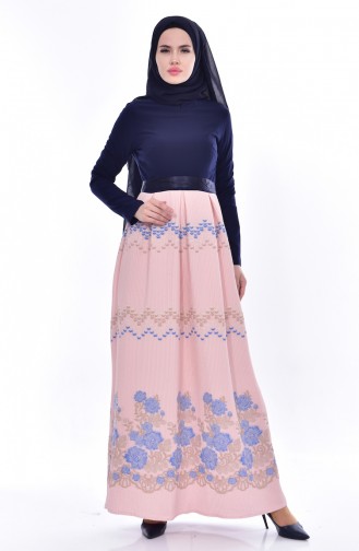 Garnished Belted Dress 3340-04 Navy Powder 3340-04