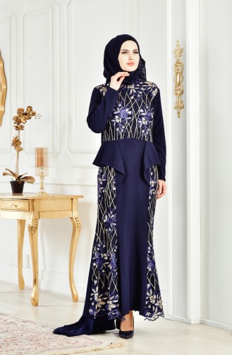 Robe de Soirée a Paillette 6353-06 Bleu Marine 6353-06