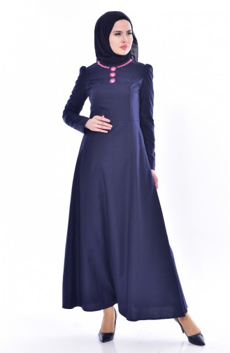 Embroidered Dress 7191-03 Navy 7191-03