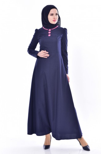 Dunkelblau Hijab Kleider 7191-03